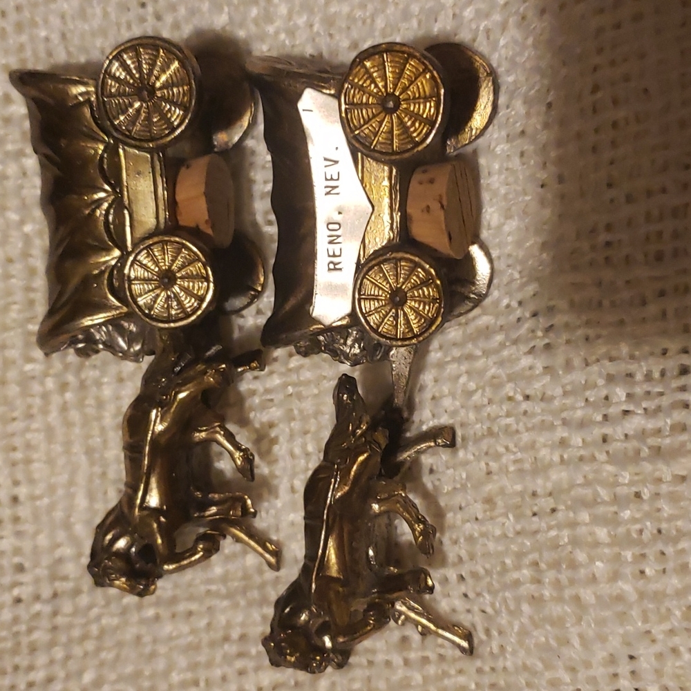 Brass Miniture Horse and Wagon Salt and Pepper set